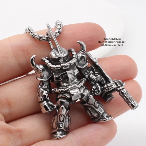 Mech Warrior Alien Space Robot Anime Gaming Stainless Pendant Custom Wheat Link - Picture 2 of 8